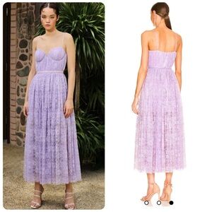 SAU LEE Selena Lace Dress in Lavender Midi Revolve Size 2